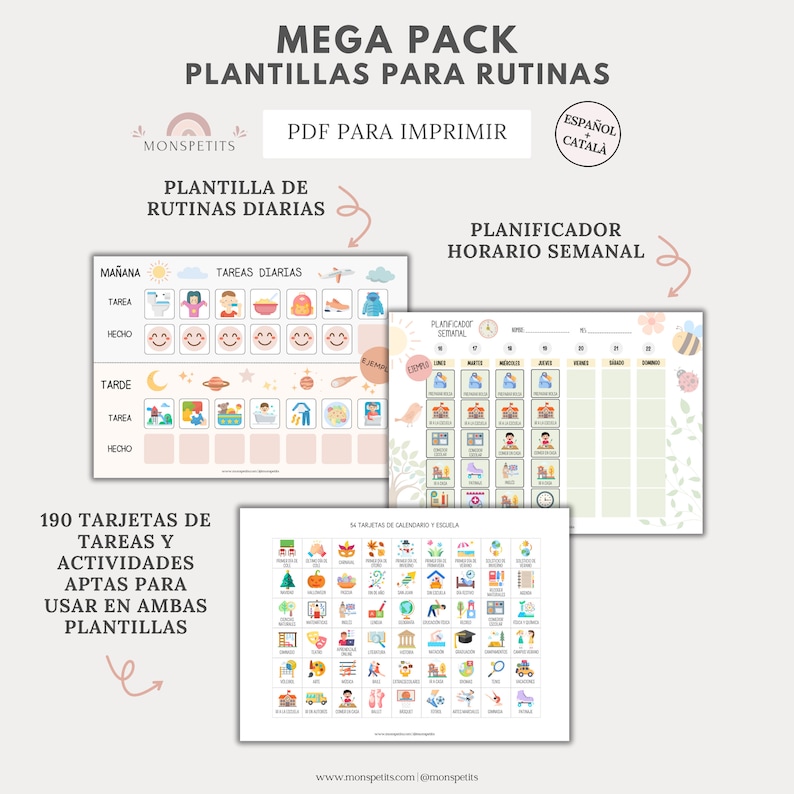 Mega Pack Plantillas Rutinas Niños, Imprimible PDF, Organización Familiar, Español, Català, Descarga Digital, Educación, Homeschooling imagen 2