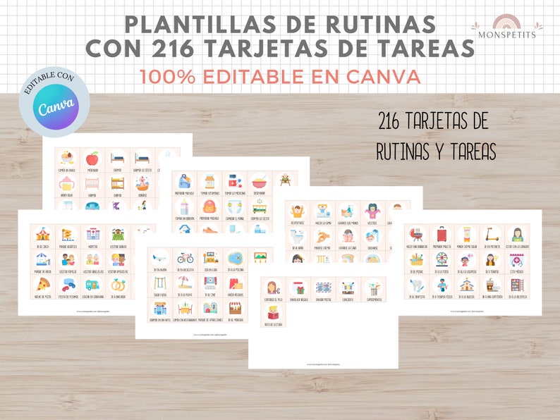 Plantillas de Rutinas con 216 tarjetas de tareas para niños, EDITABLE en Canva, Español, Català, Imprimible en PDF, Digital, Homeschooling image 7