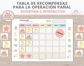 Tabla Recompensas Operación Pañal Niños Bebés, Imprimible A4, Español, Català, Potty Chart, Plantilla Descarga Digital, Homeschooling