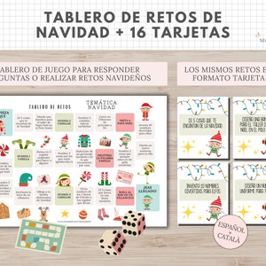 Tablero Retos Navideños, Tarjetas de Preguntas y Retos de Navidad, Actividad en Familia, Educación Infantil, Imprimible, Español, Català