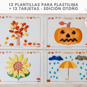 12 Plantillas Plastilina Otoño + 12 Tarjetas con Palabras, Imprimible, Español, Català, Descarga Digital, Educación, Thuisonderwijs
