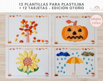 12 Plantillas Plastilina Otoño + 12 Tarjetas con Palabras, Imprimible, Español, Català, Descarga Digital, Educación, Homeschooling