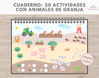 20 Actividades Animales de Granja, Cuaderno Imprimible Niños, Español, Català, Descarga Digital, Educación Infantil, Homeschooling