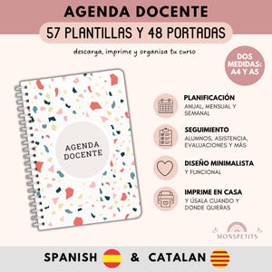 Agenda Docente, 57 plantillas, 48 portadas, Planificador Lecciones, Agenda Maestra, Escolar, PDF Maestro, Español, Català