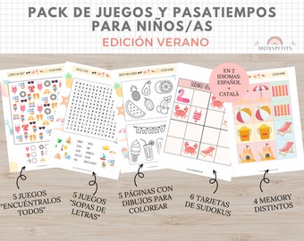 Pack Juegos y Pasatiempos Verano Para Niños, Imprimible, Español, Català, Aprendizaje, Descarga Digital, Educación, Homeschooling