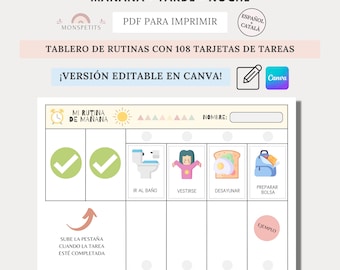 Tablero de Rutinas EDITABLE en Canva, Plantilla Imprimible, Niños, Español, Català, Descarga Digital, Educación Infantil, Homeschooling