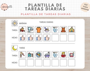 Plantilla de Tareas Diarias - Español - Hábitos y rutinas para Niños - Imprimible educativo