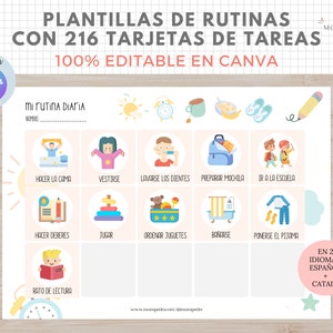 Plantillas de Rutinas con 216 tarjetas de tareas para niños, EDITABLE en Canva, Español, Català, Imprimible en PDF, Digital, Homeschooling image 2