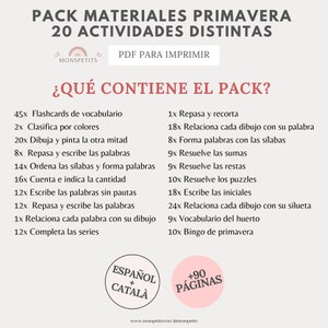 Mega Pack Materiales Primavera, 20 actividades, 90 páginas, Lectoescritura, Números, Imprimible, Español, Català, Educación, Homeschooling imagen 6