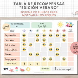 Tabla Recompensas, Sistema Puntos, Verano, Plantilla Imprimible, Rutinas, Tareas Niños, Descarga Digital, Español, Català, Homeschooling