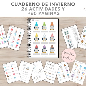 Cuaderno Actividades Invierno, +60 págs, Aprendizaje Niños, Español, Català, Imprimible Educativo, PDF Descarga Digital, Homeschooling