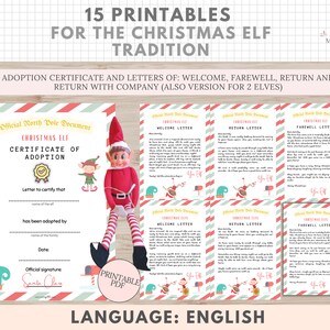 15 Printable Elf Tradition Kit, Christmas Tradition, Activities, Welcome Letter, Adoption Certificate, House, Posters, English