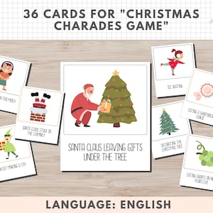 36 tarjetas de charadas navideñas, imprimibles, mímica, acciones, fiesta, vocabulario, inglés, descarga digital, educación en el hogar