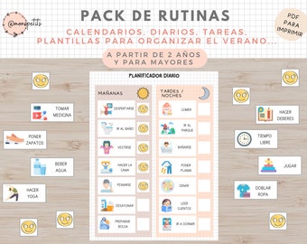 Pack Plantillas Rutinas, Planificador Horario Niños, Organización, Español, Català, Imprimible Educativo, Descarga Digital, Homeschooling