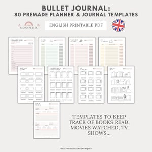 80 plantillas de diario de planificador prefabricadas, imprimibles, plantillas de seguimiento de Bullet Journal, inglés, año en píxeles, organización, descarga digital imagen 5