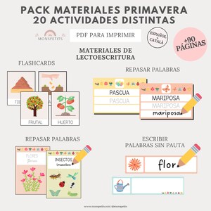 Mega Pack Materiales Primavera, 20 actividades, 90 páginas, Lectoescritura, Números, Imprimible, Español, Català, Educación, Homeschooling imagen 2