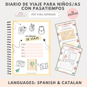 Diario de Viaje para Niños, Cuaderno Actividades Vacaciones, Ed Infantil, Imprimible, Español, Català, Pasatiempos, Descarga Digital, PDF