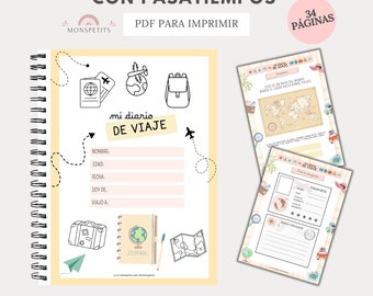 Diario de Viaje para Niños, Cuaderno Actividades Vacaciones, Ed Infantil, Imprimible, Español, Català, Pasatiempos, Descarga Digital, PDF