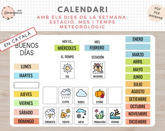 Calendari Dies de la Setmana, estació, mes i temps - En Català - Activitats Educacio Infantil - Organització i Homeschooling