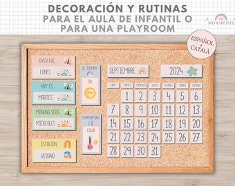 Pack Decoración Aula Infantil o Playroom, Asamblea Mañanas, Español, Català, Imprimible Niños, Clase Educación Infantil, Descarga Digital