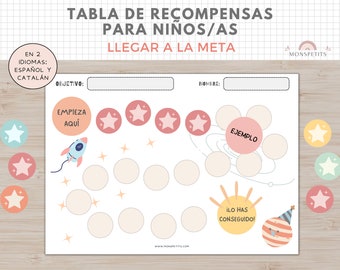 Tabla Recompensas para Niños/as, Imprimible A4, Español, Català, Goal Chart, Plantilla Descarga Digital, Educación, Homeschooling
