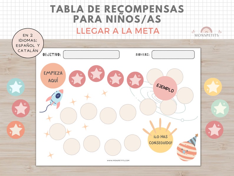 Tabla Recompensas para Niños/as, Imprimible A4, Español, Català, Goal Chart, Plantilla Descarga Digital, Educación, Homeschooling imagen 1