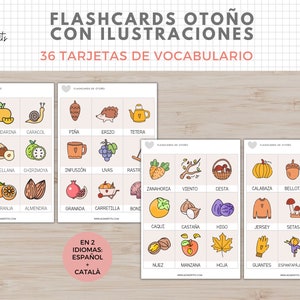 36 Flashcards Vocabulario Otoño, Dibujos, Imprimible Niños, Español i Català, Homeschooling, Descarga digital, Actividades Educacion imagen 3