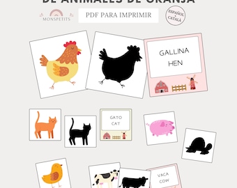 Juego Siluetas y Animales Granja, Imprimible, Vocabulario, Niños, Educación Infantil, Descarga Digital PDF, Español, Català, Homeschooling