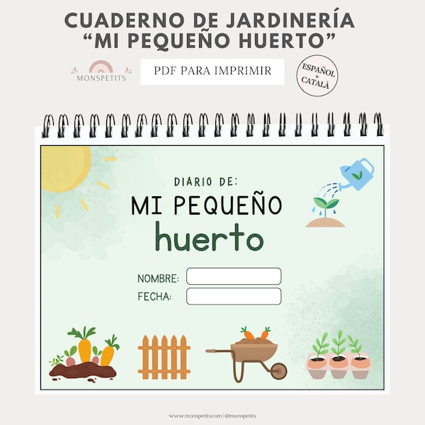 Cuaderno Jardineria Imprimible, Mi Pequeño Huerto, Registro de Plantas, Hojas, Árboles, Naturaleza, Vocabulario, Educación Infantil