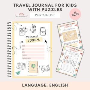Travel Journal for Kids, Vacation Activity Book, Early Childhood, Printable, English, Puzzles, Digital Download, PDF