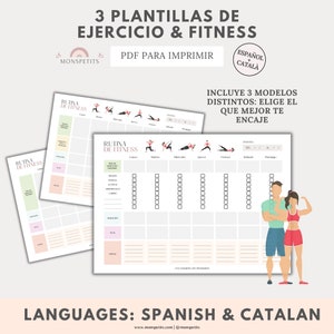 Plantillas Fitness Workout, Gimnasio, Rutina Ejercicio Imprimible, Planner, Bullet Journal, Cuidado Personal, Descarga PDF, Español, Català