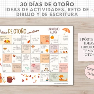30 días de Otoño, Ideas Actividades para Niños, Reto Escritura y Dibujo, Descarga Digital, Imprimible Educativo, Español, Català, Educación imagen 3