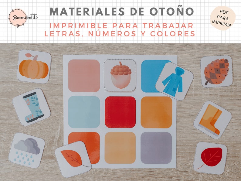 Materiales Otoño con Actividades de Números, Vocabulario, Letras, Colores, Español, Català, Imprimible Educativo, PDF Digital, Homeschooling imagen 1