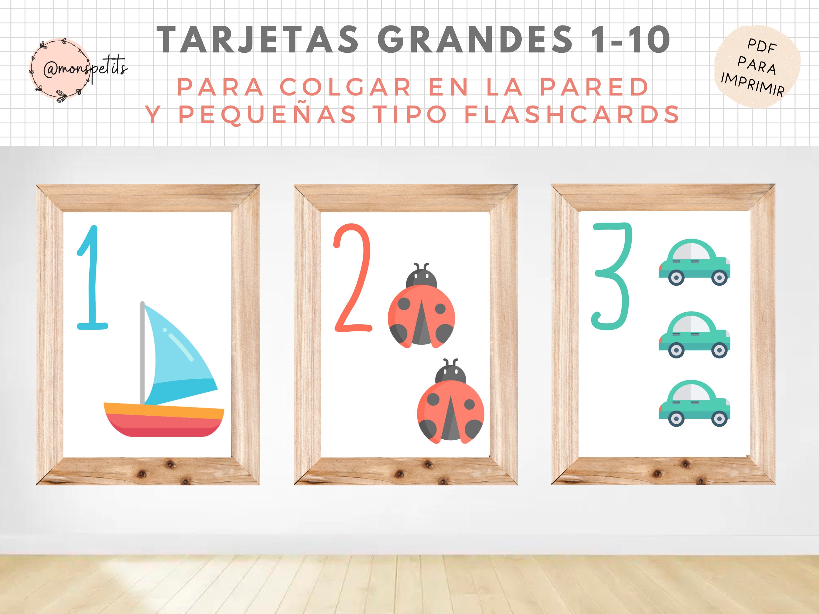 Tarjetas números 1-10 grandes para pared flashcards números 