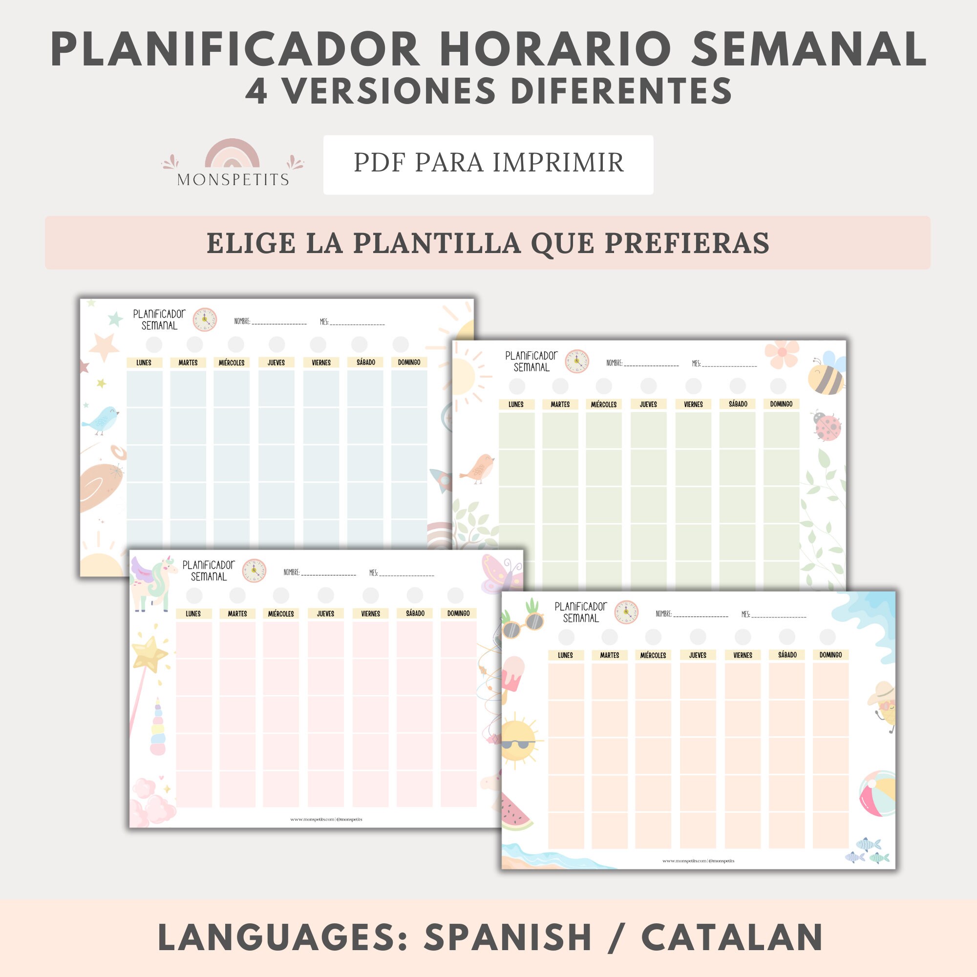 Planificador Horario Semanal, Imprimible Niños, Rutinas, Organización  Familiar, Español, Català, Descarga Digital, Educación, Homeschooling - Etsy, image size:2000x2000
