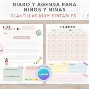 Diario y Agenda 100% Editable para niños, Imprimible A4, Journal, Español, Plantilla Canva, Organizador, Planner, Educación, Homeschooling