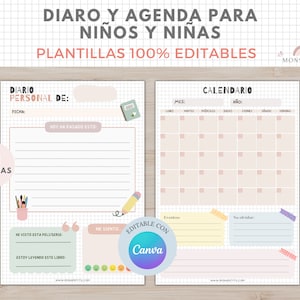 Diaro y Agenda 100% Editable para niños, Imprimible A4, Journal, Español, Plantilla Canva, Organizador, Planner, Educación, Homeschooling