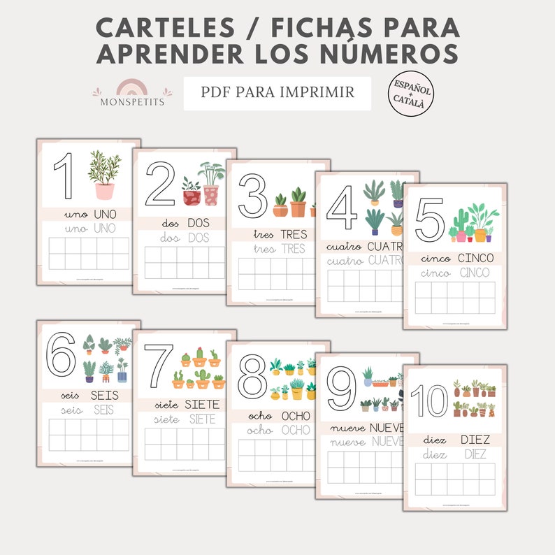 Carteles y Fichas Números, Pósters Aula, Playroom, Aprender Números Niños, Educación Infantil, Descarga PDF, Español, Català, Homeschooling image 2