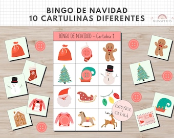 Bingo Navidad, Juego, Fiesta, Vocabulario Niños, Imprimible, Español, Català, Aprendizaje, Descarga Digital, Educación, Homeschooling