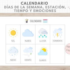 Calendario Días Semana, Estación, Tiempo, Emociones, Organización Niños, Español, Català, Asamblea, Rutinas y Hábitos, Educación Infantil imagen 4