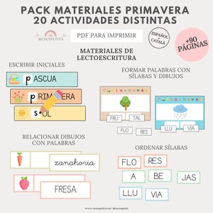 Mega Pack Materiales Primavera, 20 actividades, 90 páginas, Lectoescritura, Números, Imprimible, Español, Català, Educación, Homeschooling imagen 3