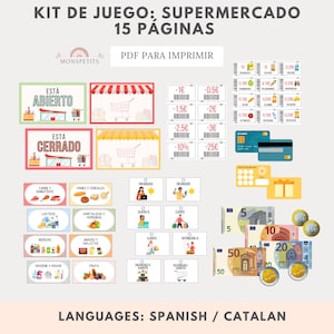 Kit de Juego Supermercado, Imprimible Educativo, Educación Infantil Primaria, Homeschooling, Digital, Juego Simbólico, PDF Español Català