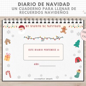 Diario Navidad Infantil, Recuerdos Navideños, Propósitos, Planificador Regalos, Comidas, Español, Català, Imprimible Niños, Descarga Digital