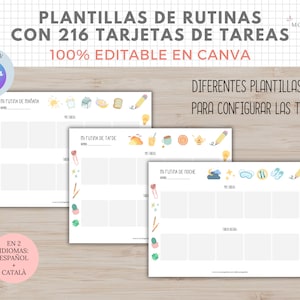 Plantillas de Rutinas con 216 tarjetas de tareas para niños, EDITABLE en Canva, Español, Català, Imprimible en PDF, Digital, Homeschooling imagen 4