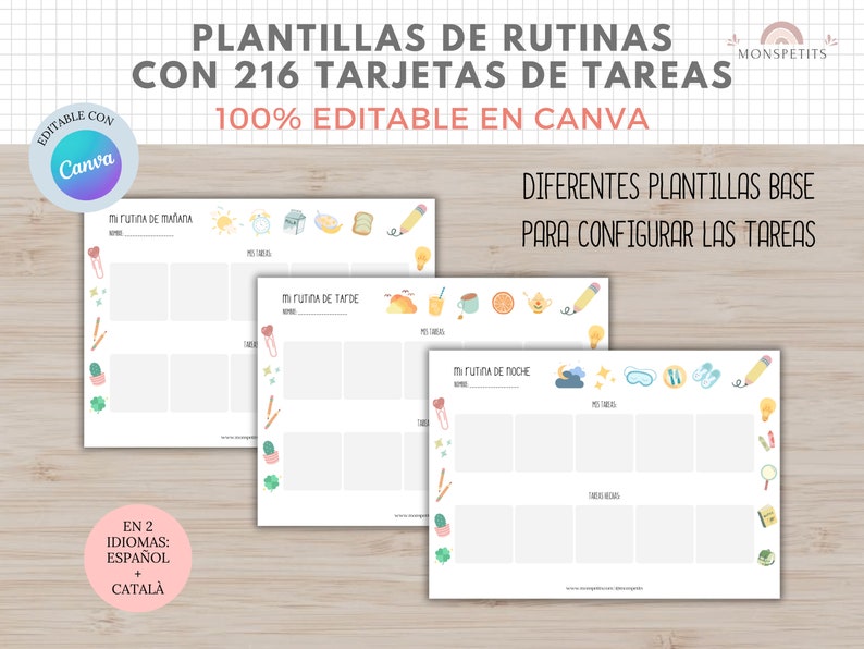 Plantillas de Rutinas con 216 tarjetas de tareas para niños, EDITABLE en Canva, Español, Català, Imprimible en PDF, Digital, Homeschooling image 4