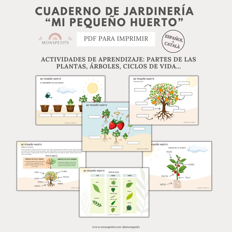 Cuaderno Jardineria Imprimible, Mi Pequeño Huerto, Registro de Plantas, Hojas, Árboles, Naturaleza, Vocabulario, Educación Infantil imagen 4