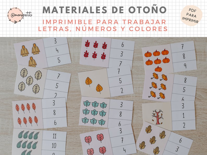 Materiales Otoño con Actividades de Números, Vocabulario, Letras, Colores, Español, Català, Imprimible Educativo, PDF Digital, Homeschooling imagen 7