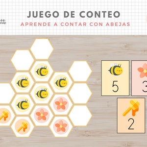 Juego de contar con abejas - Matematicas - Numeros - Español - Primavera - Imprimible Educativo para Niños - Educacion Infantil