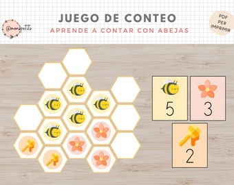 Juego de contar con abejas - Matematicas - Numeros - Español - Primavera - Imprimible Educativo para Niños - Educacion Infantil