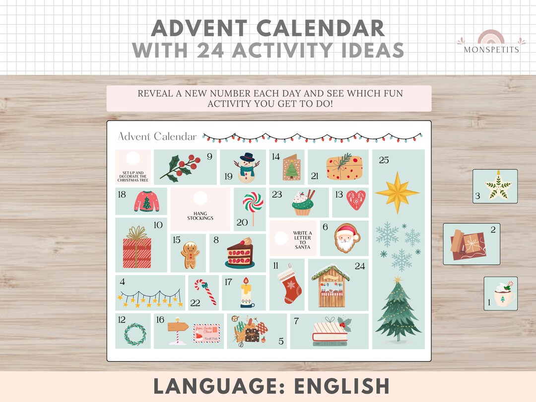 Advent Calendar Printable Horizontal , Template With 24 Activity Ideas ...